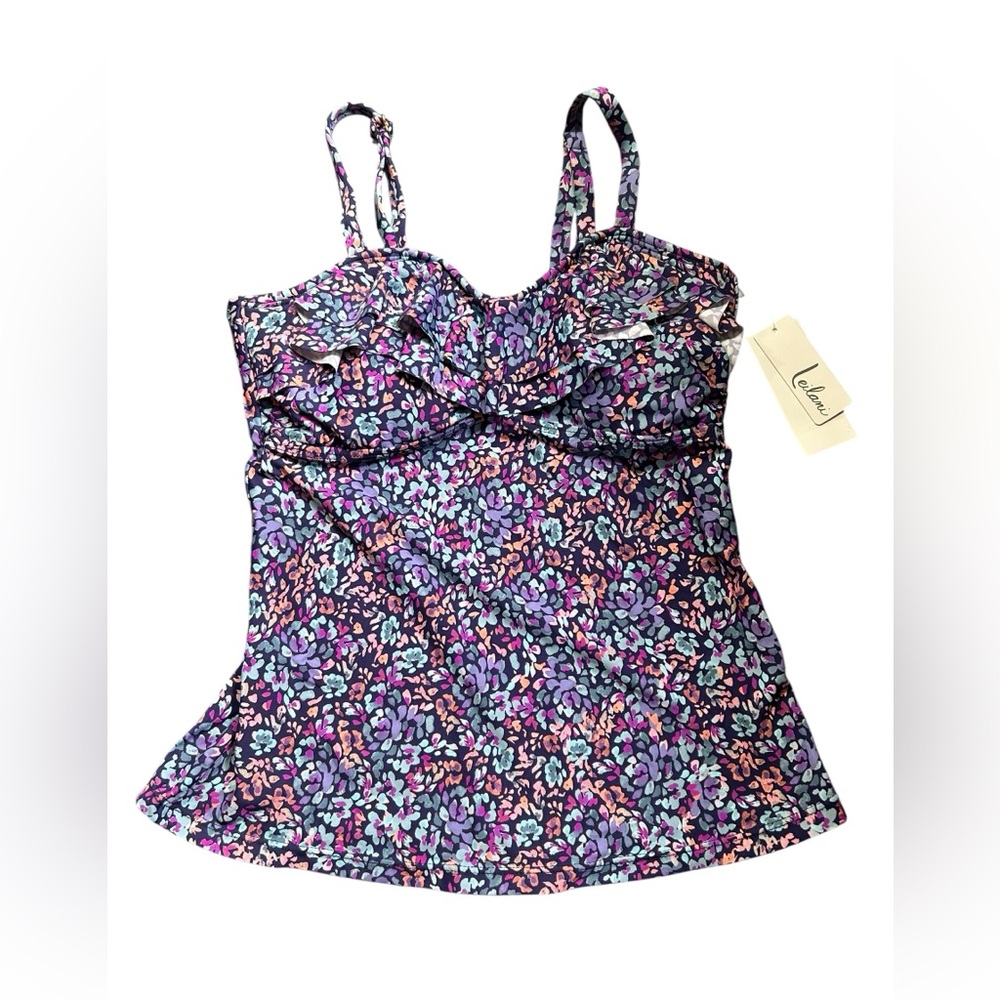 LEILANI floral print modest convertible tankini swim top size 8 NWT